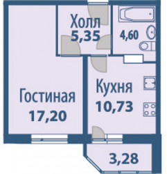 Однокомнатная квартира 39.7 м²